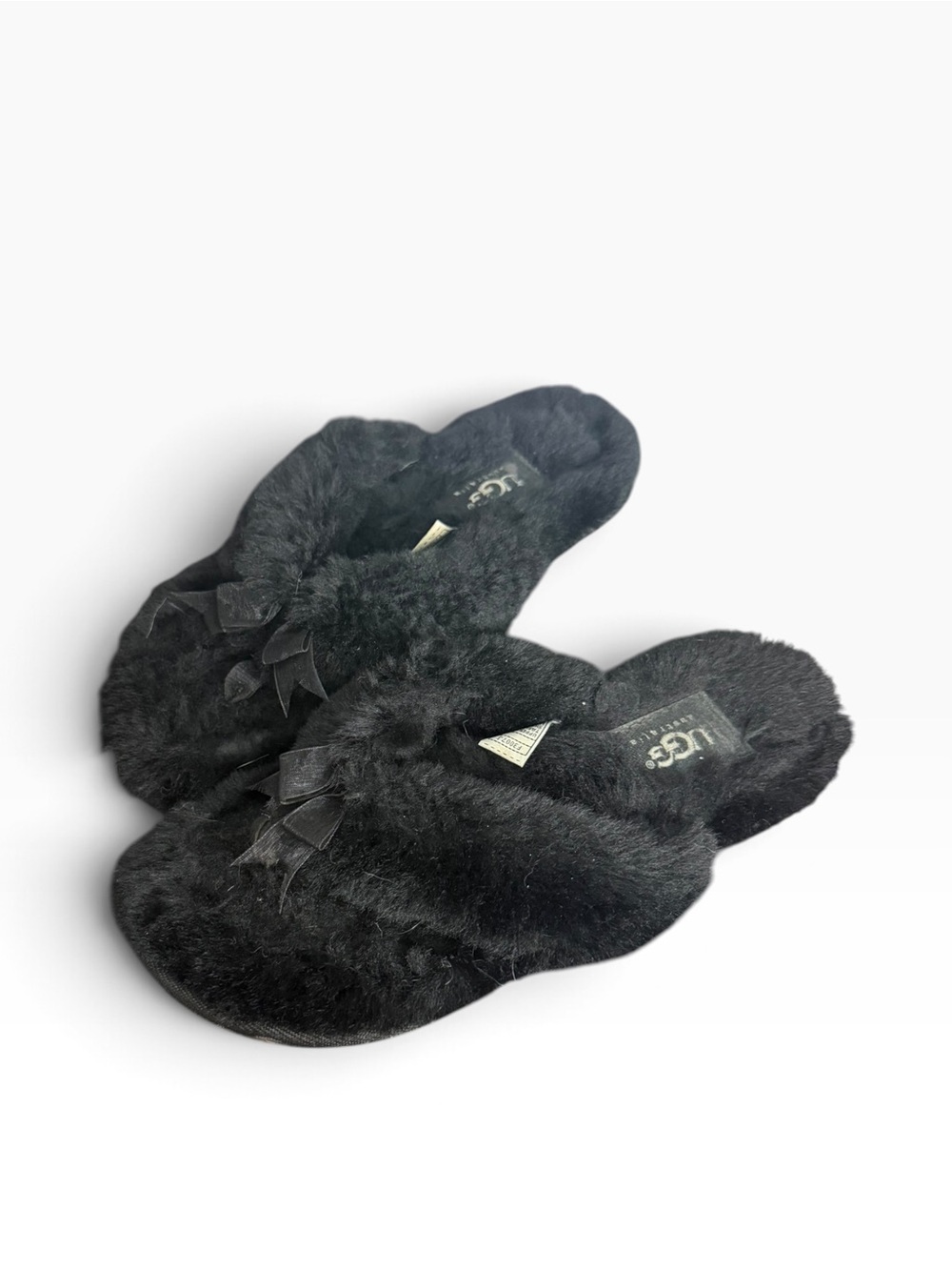 Ugg Black Sheepskin Fluff Flop Flop Slippers